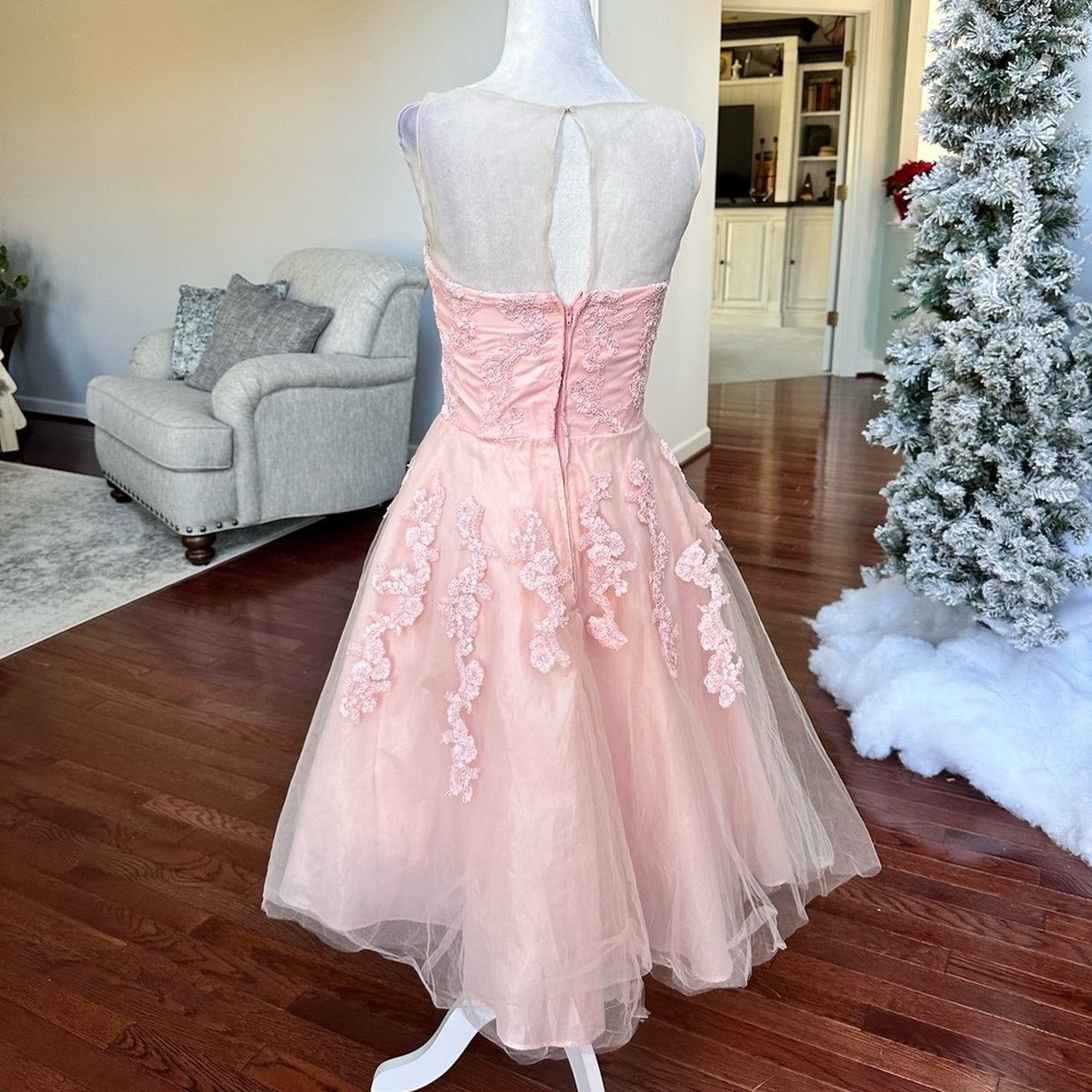 Vintage Steppin Out Baby Pink Embroidered Tulle Sheer Cocktail Dress Size Small - Picture 6 of 11